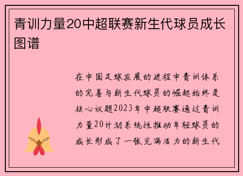 青训力量20中超联赛新生代球员成长图谱